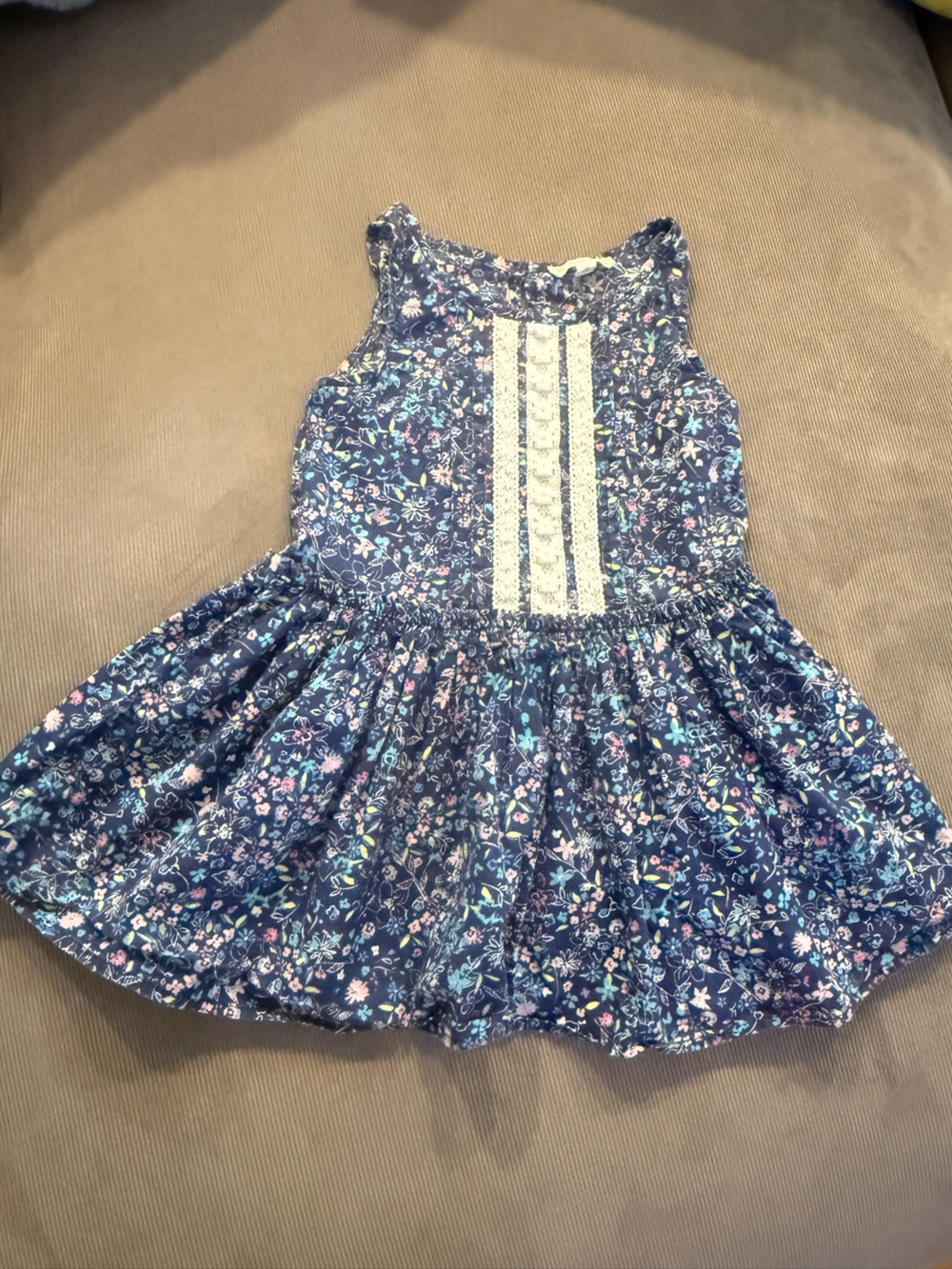 Tucker + Tate Floral Dress Girls Size 3T Navy Blue Cottagecore Lace Detail